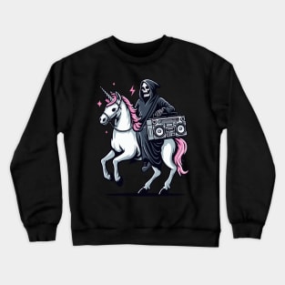 grim reaper music lover ride unicorn Crewneck Sweatshirt